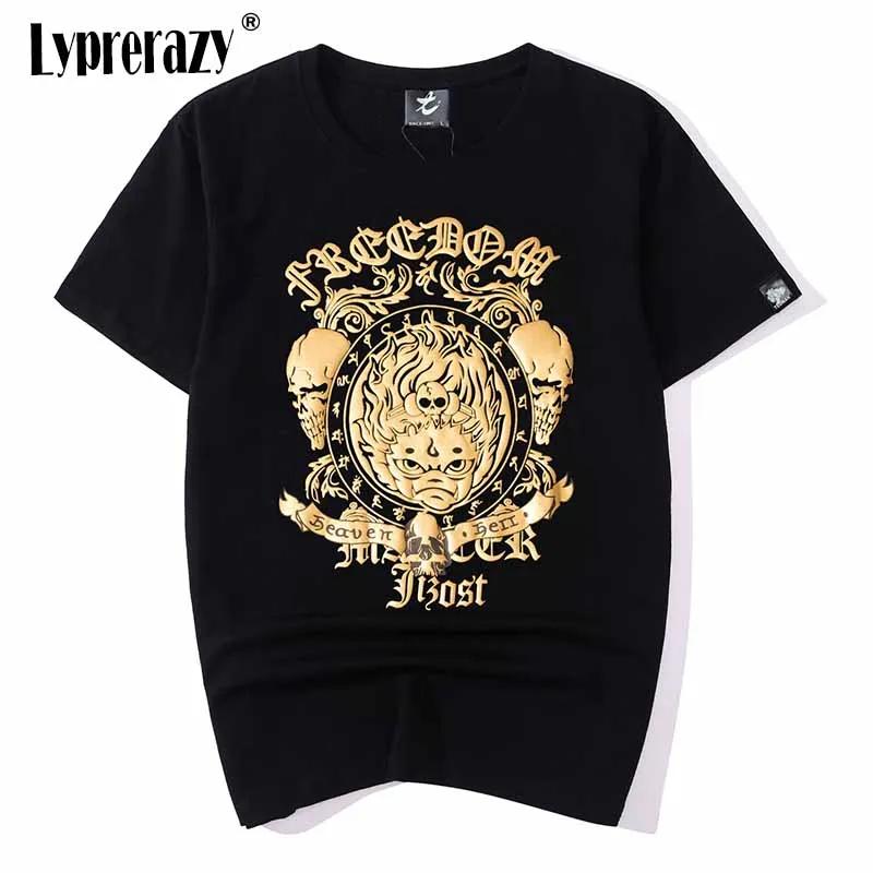 Lyprerazy 일본 하라주쿠 우키요에 악마 해골 브론징 프린트 티셔츠, 타이드 브랜드 남성용 반팔 티셔츠